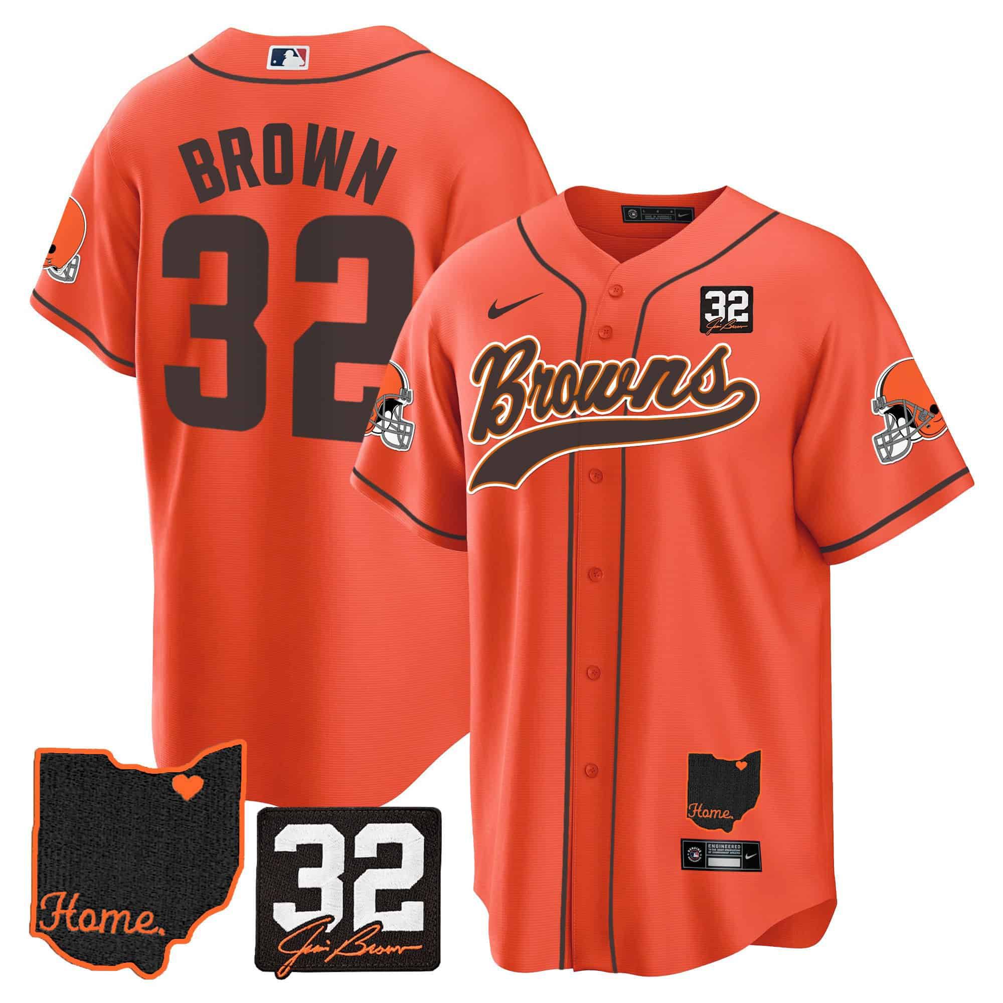Men Cleveland Browns 32 Brown Orange Memorial Home Patch Baseball 2024 Nike NFL Jersey